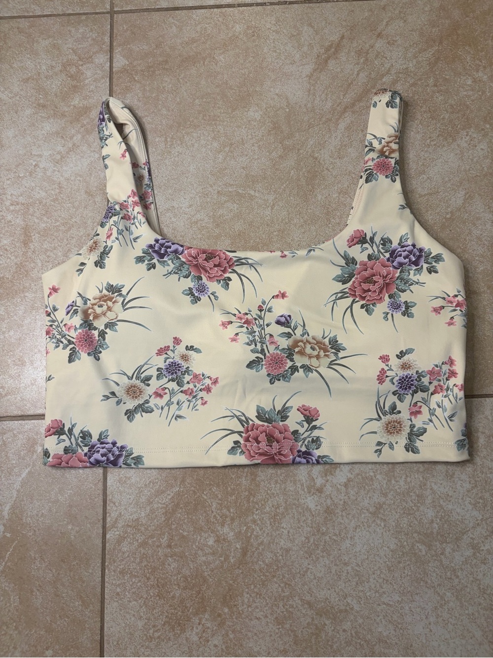 Lovelei Floral longline floral sports bra Crop top Cream multi size XL